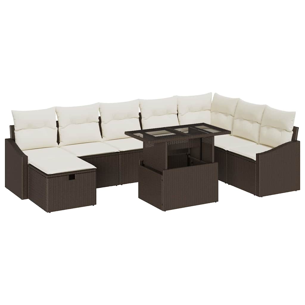 Garten-Sofa-Set mit Kissen mit Speicher 9 pcs Braun Poly Rattan